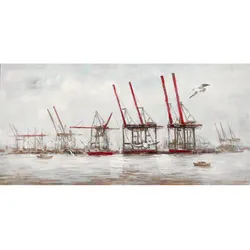 La Casa »Skyline Hamburg-Containerkräne« Ölbild handbemalt 140x70 cm