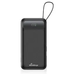 MediaRange Mobiler Zusatzakku / Powerbank 10.000mAh mit integrierten Ladekabeln und LC-Display