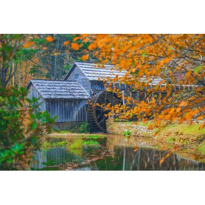 Fototapete PAPERMOON "SEE-LANDSCHAFT-MÜHLE WALD WALD FLUSS STRAND BOOTE SONNE", bunt, B:2,5m L:1,86m, Vlies, Tapeten