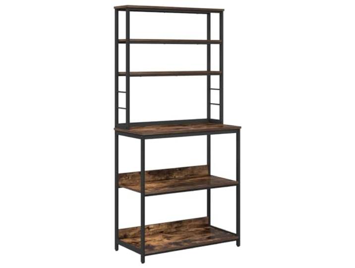 KTHLBRH Küchenregal 5 Ebenen 80 x 40 x 168 cm Eiche Smoke Holzregale, Stahlrahmen, Nivellierer, Industriestil, Küche, Speisekammer
