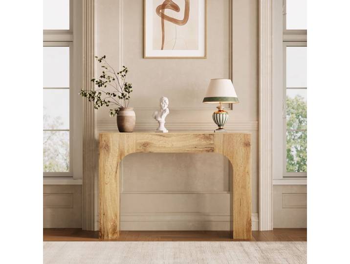 KOIOPLIE Console d'entrée 120 cm table console étroite - plateau épaissi design arqué finition chêne foncé - Michat cracked oak