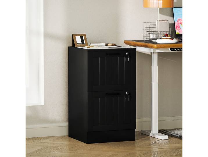 HOMCOM Caisson Bureau Bois Noir 2 Tiroirs avec Serrure