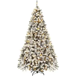 COSTWAY 225 cm künstlicher Weihnachtsbaum mit Schnee und Warmweißen LED-Lichtern, Weihnachtsbaum mit Metallständer