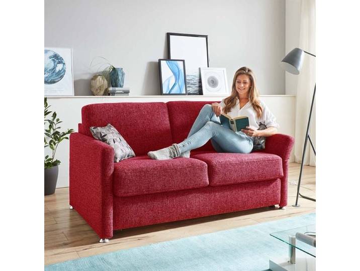 Schlafsofa Tullia Webstoff/Velours mit Lattenrost Kunstfaser 86x196x97cm Rot klappbar modern