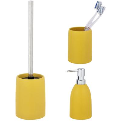 Badaccessoire-Set "»Funo«", gelb, matt, Edelstahl, Keramik, SCHÖNER WOHNEN-KOLLEKTION, Badaccessoires-Sets, Zahnputzbecher, Seifenspender & WC-Garnitur, aus hochwertiger Keramik