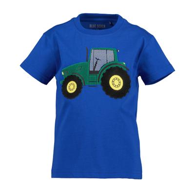 T-Shirt BLUE SEVEN, Mädchen, Gr. 110, blau (ocean), Single Jersey, Obermaterial: 100% Baumwolle, bedruckt, unifarben, Basic normal, Rundhals, Shirts T-Shirt, Basic-Passform, bedruckte Optik, mit Druckapplikation