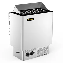 VEVOR Saunaofen 9 KW, Sauna Elektroherd 380 V - 415 V, Edelstahlsaunaofen 20 kg Saunasteine, Elektrischer Saunaofen 2 Modi (Temperatur, Zeit), für 9-13 m3 Saunaraum, 190 cm Höhe, mit Wandhalterung