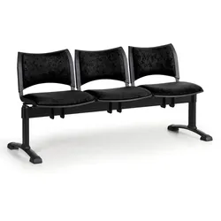Gepolsterte Wartezimmerbank, Traversenbank SMART, 3-sitzer, schwarz, schwarze Füße