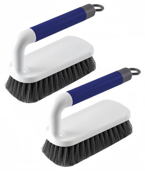 Unyqoos Set van 2 schrobborstels met ergonomische handgreep en PET-borstelharen voor badkamer, keuken, tegels en tapijt