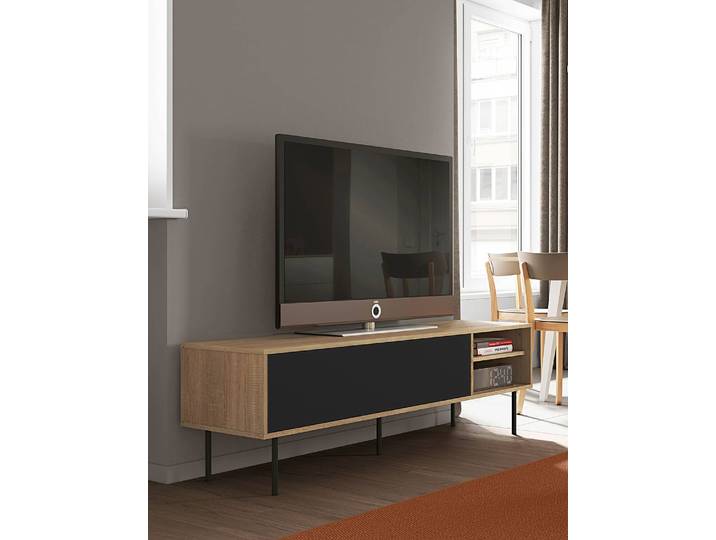 TV-Lowboard Ampère Spanplatte, beschichtet Braun/Eiche Dekor/Schwarz 165 x 48 x 40cm