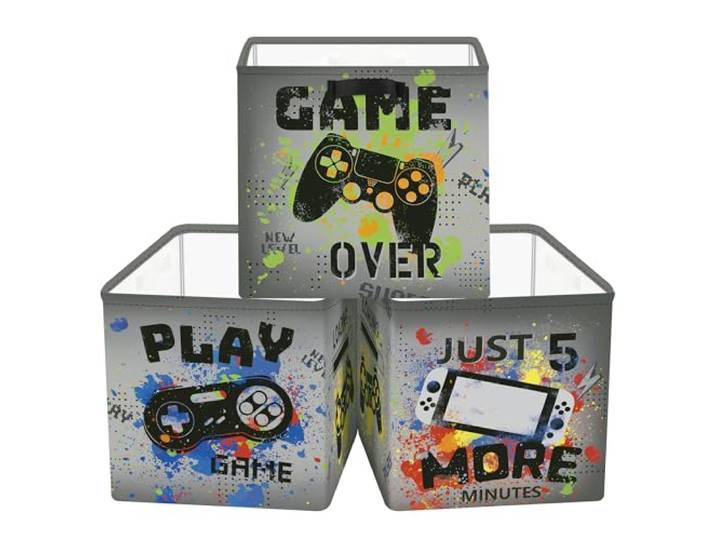 Clastyle Lot de 3 Boite Rangement Tissu Enfant Jeu Vidéo Cube de Rangement Pliable Garçons Panier Kallax pour Salle de Bain\,Graffiti\,30x30x30 cm