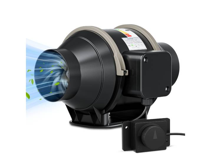 Ventilateur de conduit en ligne de 4 pouces, ventilateur de conduit à flux d'air de 360 m3/h avec contrôleur de vitesse variable, ventilateur d'extraction de ventilation de moteur EC pour tentes de