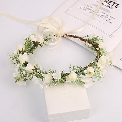Blatt-Blumen-Kronen-Girlande-Kopfschmuck – handgefertigte Haargirlande, Blumenkranz, verstellbare Blumen-Stirnbänder für Braut, Hochzeit, Festival, Party, Blumenblätter-Krone (cremeweiß)