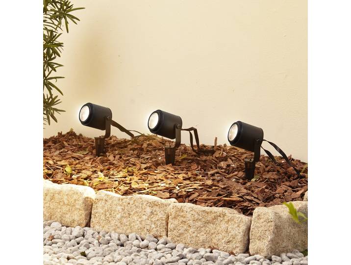 Spot LED extérieur Nymo Smart avec piquet, lot de 3, noir - Lindby - Terrasse - Moderne - Métal - Multi-ampoules