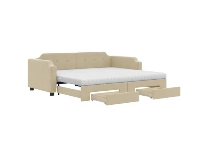 KKgypkn Tagesbett ausziehbar 90x200 cm mit Schubladen, Stoff Creme, 2-in-1 Schlafsofa als Gästebett mit Zwei Schaumstoffmatratzen