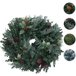 Künstlicher Kranz HWC-O98, Türkranz Tischkranz, Deko künstlich Ø 45cm ~ grün mit roten Beeren