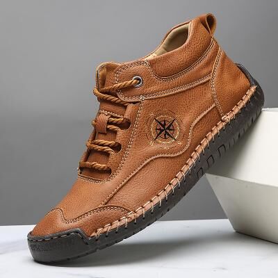 LightInthebox Men's Brown Faux Leather Lace-up Sneakers – Stylish and Versatile, Great for Work, Casual Wear and Outdoor Activities