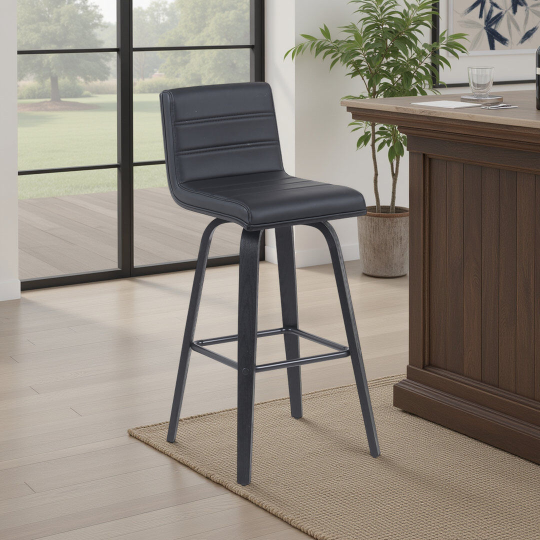 Corrigan Studio Swivel Upholstered Bar Stool Black/Black 92cm H X 41cm W X 49cm D