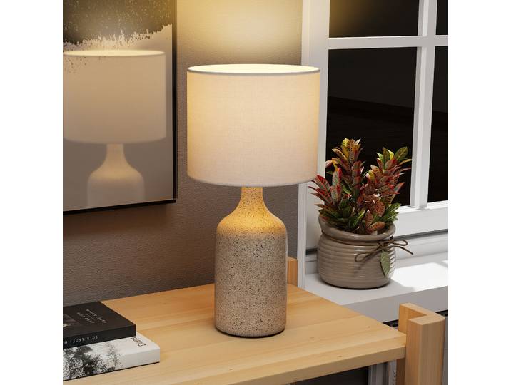 HOMCOM Lampe de Table Céramique & Lin Sable/Blanc 22x45cm