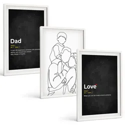 BILDER SET 3er Set - 40x60 cm Weißer Rahmen - Familiengeschichte, Kunst, Liebe, Vaterschaft