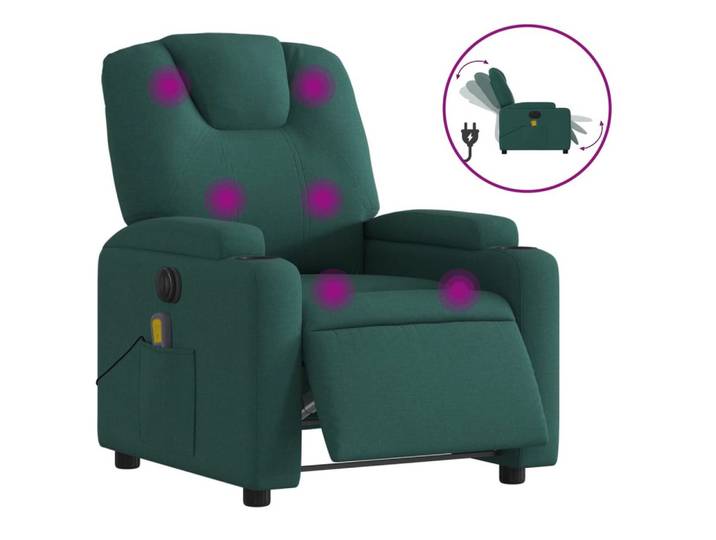 vidaXL Massagesessel, Relaxsessel Elektrisch Dunkelgrün Stoff