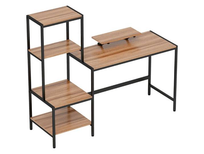 Bureau - Moderne - 150x48x125 cm - Marron - Étagères réversibles - Élévation ergonomique