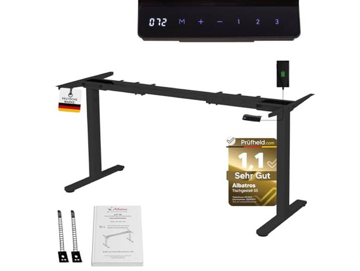 ALBATROS Schreibtisch-Gestell Lift S5B, schwarz, 2X Motoren, elektrisch höhenverstellbar mit Memory-Funktion, Kollisionsschutz und Soft-Start/Stop