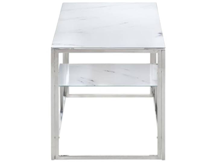 Couchtisch Silber Edelstahl gehärtetes Glas 110 x 45 x 45 cm Tischplatte aus weißem Marmor, 6 mm dick, leicht zu reinigen, modernes Design, Montage erforderlich