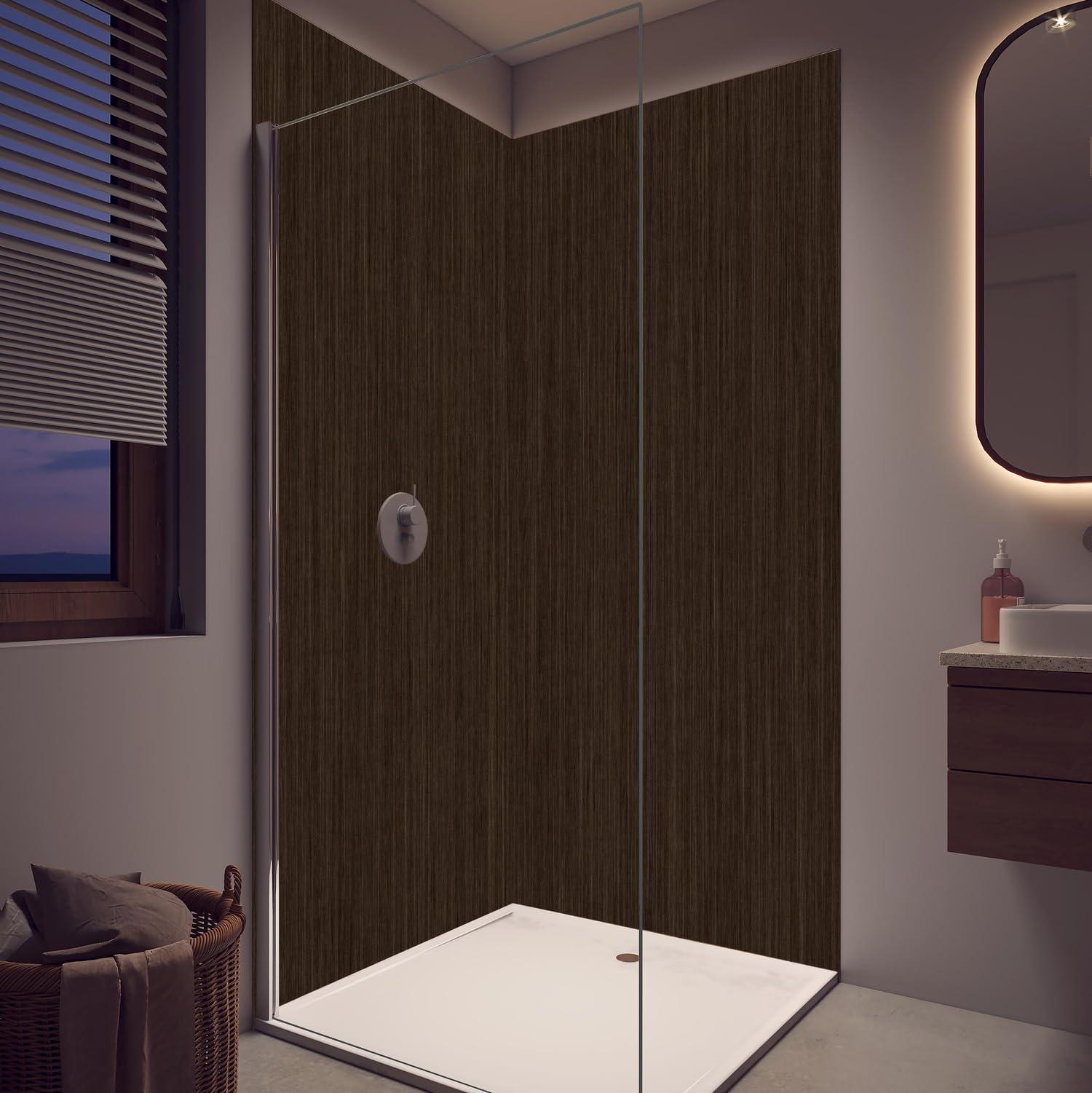 Duschrückwand - Wandverkleidung für Dusche aus Acryl 0,3 cm - 100 x 200 cm - Dunkles strukturiertes Holz
