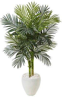 Nearly Natural Green and White 4.5-foot Golden Cane Palm Tree Silk Plant