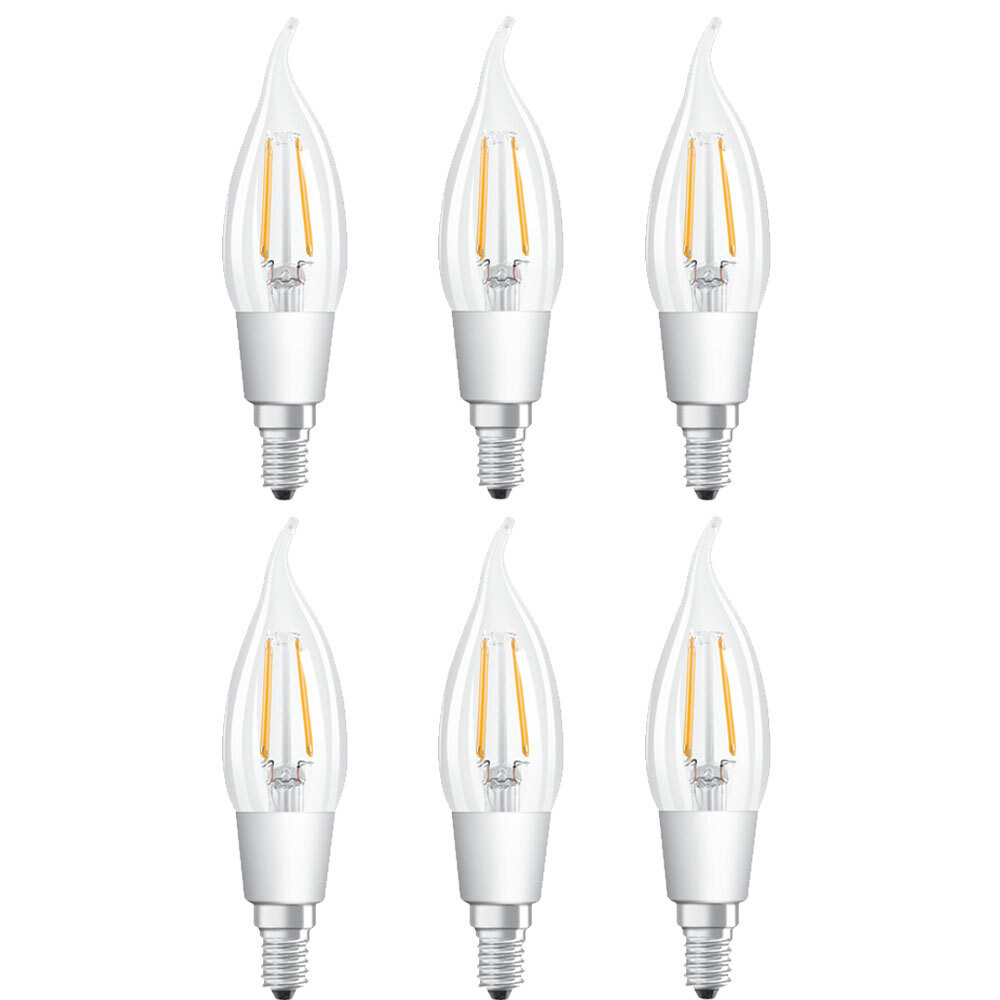 Osram LED filamentlamp Windstoß Kerze, 6 stuks, E14, 4,5W, warm wit, dimbaar, helder glas