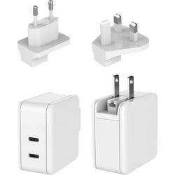 Dehner Elektronik XYPD65CC-ZUZ GaN US foldable with Plug-Set EU/UK white 2xUSB-C AC/DC Tisch- und Steckernetzteil 65 W USB-C® USB PD 3.0 Weiß Steckdose,