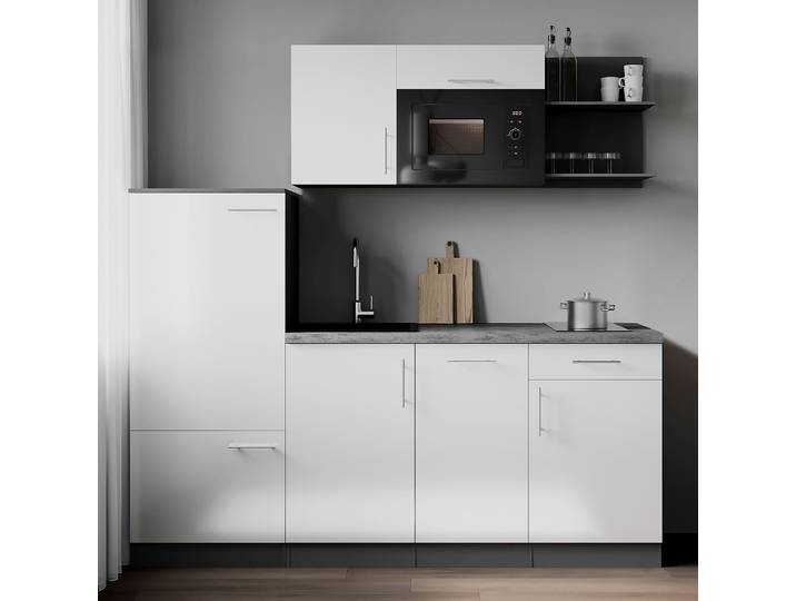 Singleküche Oliver mit Mikro Kombi A 205cm Weiß/Weiß