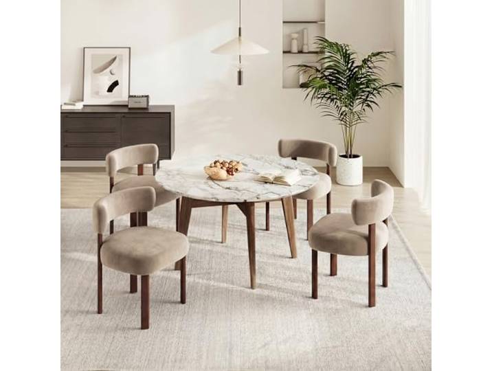 COLAMY Mid-Century Modern Design Esszimmerstühle 4er Set, Sherpa Bouclé Küchenstühle im Vintage-Landhaus-Stil mit offener geschwungener Rückenlehne für Esszimmer, Restaurant, Khaki