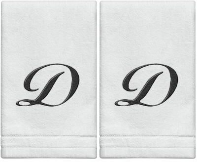 Creative Labs Scents White Monogrammed Initial Fingertip Towels with Black Embroidery