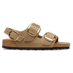 Birkenstock für Damen. 1031782 Sandalias Milano Big Buckle Oiled (Schmale Passform) beige (38), Leder, Braun, Wohnung, Schnalle, Lässig