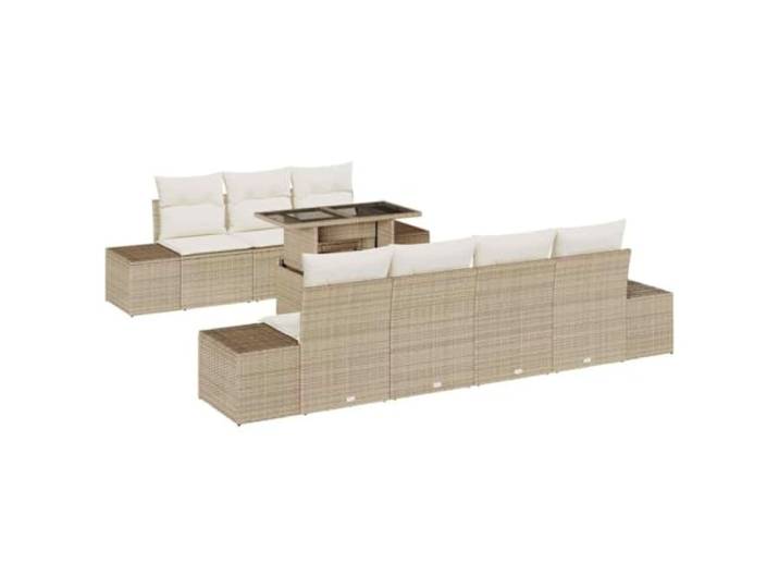 ZQQLVOO Sofa Set 8 STK. Beige und Creme Poly-Rattan Modulares Garten-Sofaset, pulverbeschichteter Stahlrahmen, Einscheibensicherheitsglas, verstellbare Tischplatte,