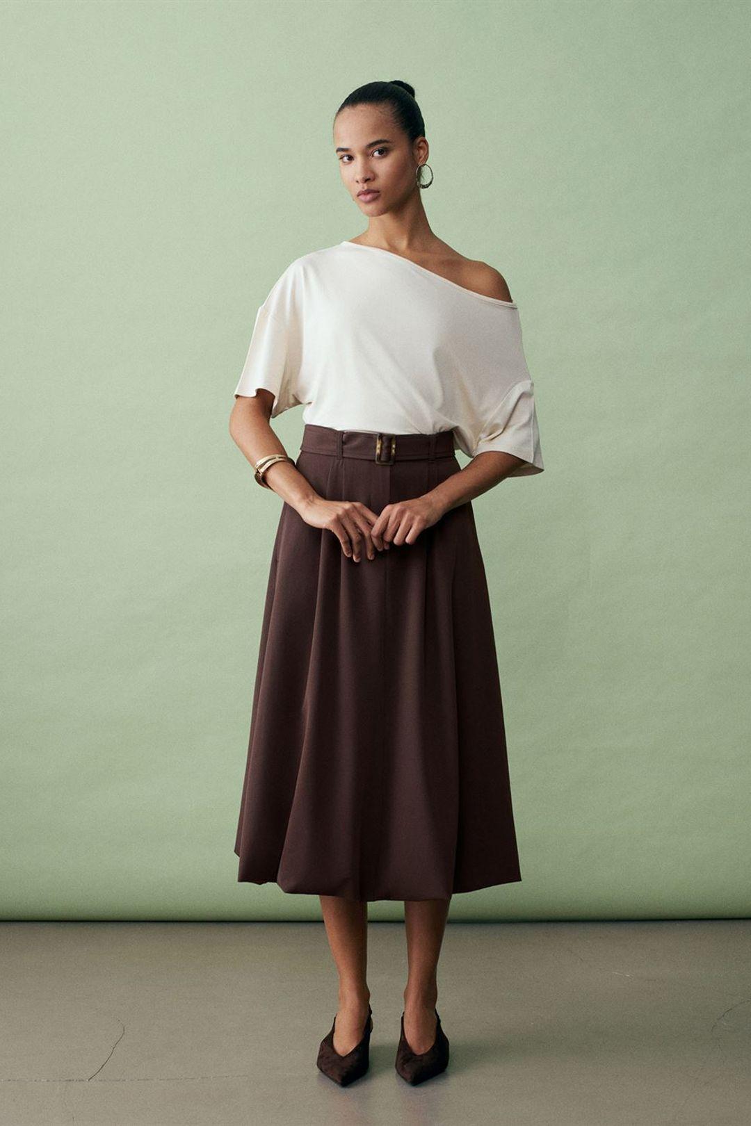 Hoge taille riem midi ballon rok