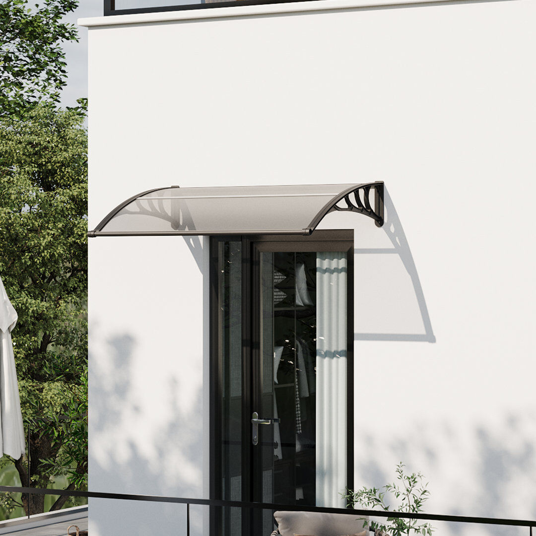 Living And Home 100cm D Plastic Cover Retractable Door / Window Awning Grey 28cm H x 150cm W x 100cm D