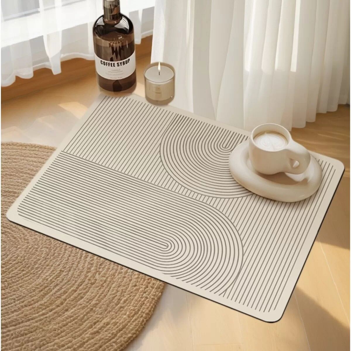 INF Off-White Küchen-Ablaufmatte aus technischem Stoff 40cm x 50cm – hitzebeständig, saugfähig, rutschfest für Kaffeemaschine