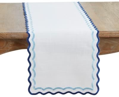 Saro Lifestyle "Scalloped Border Table Runner - Embroidered Edge Runner for Dining Tables & Everyday Entertaining - 16""x72"""