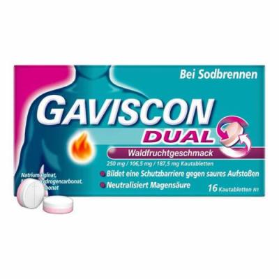 Reckitt Benckiser Deutschland GmbH GAVISCON DUAL Waldfrucht 250mg/106,5mg/187,5mg KTA 16 St 20033102
