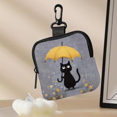 Discount Dollar Deals Mini Coin Purse, Cat Print Lightweight Waterproof Earphone Bag, Multiple Styles Artificial Leather Wallet, Friends Gift umbrella Cat