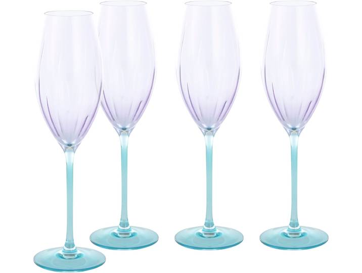 Sektglas CREATABLE Swirly Spring, Sektgläser-Set, 4-tlg. , bunt, H:24cm Ø:6cm, Glas, Trinkgefäße, Sektglas, Rillen Relief, Modern, Sommerlich, Leicht