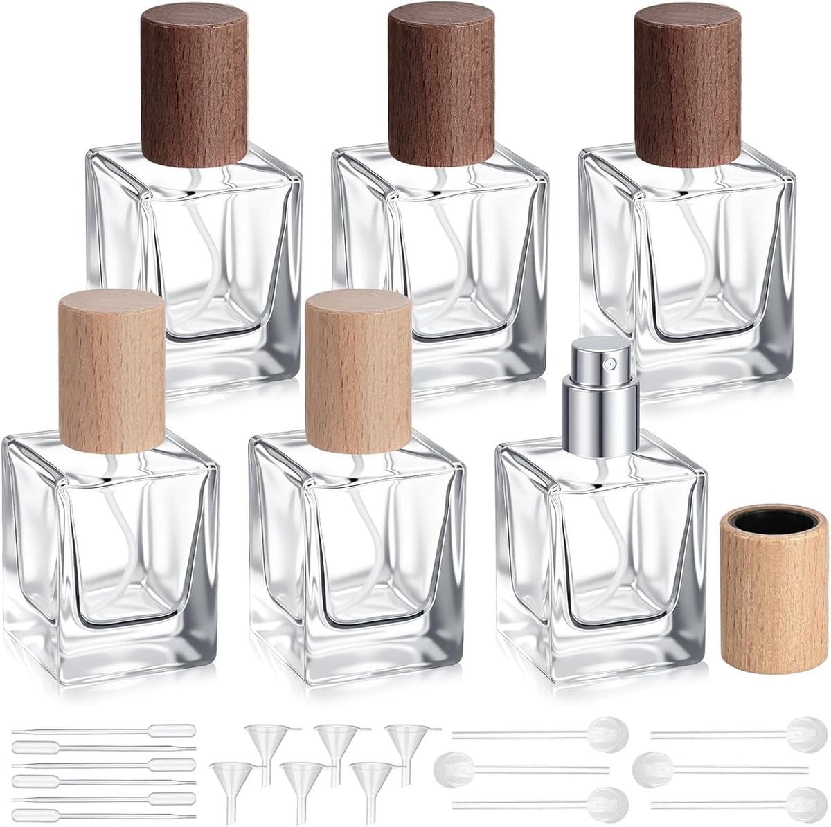 Set van 6 transparante glazen parfumverstuivers van 30 ml