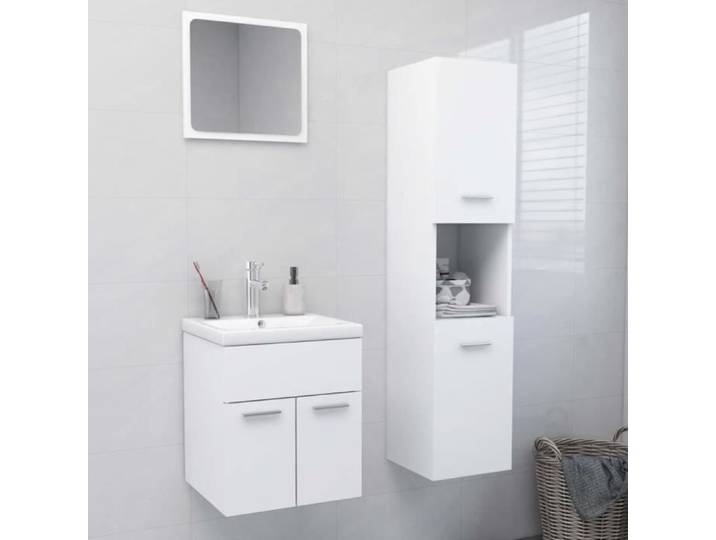 4680 SALE HOT Ensemble de meubles de salle de bain Décor - Colonne Salle de bain complète Blanc Aggloméré