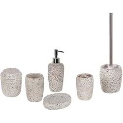 BADEZIMMER Set 6-teilig Keramik weiß Terrazzo Optik Palmilla