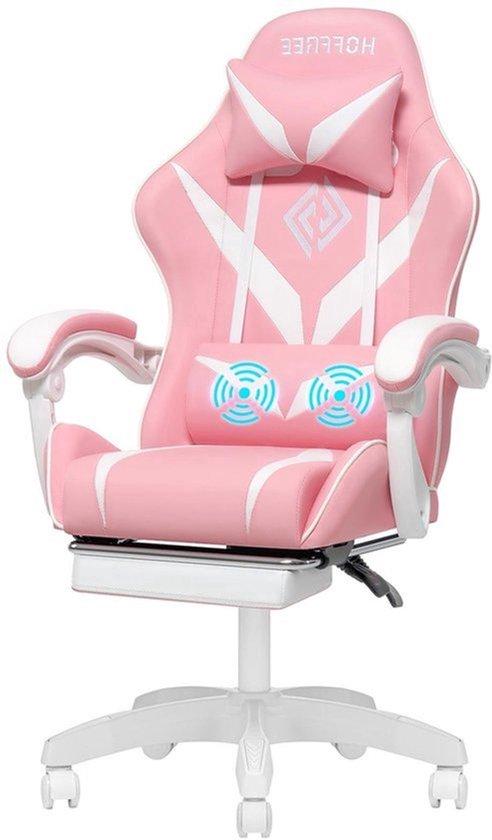 Gaming-Sitz - Computertischstuhl - Bürostuhl - Gamer-Lounge-Stuhl - Ergonomischer Sessel - Weiß Rosa - 2-Punkte Lumbal Massage