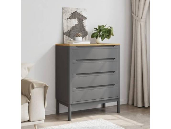 HKQWPBF Kommode Floro Grau Massivholz Kiefer mit 4 Schubladen Massivholz Kiefer, 4 Schubladen, Holzbeine, Oberplatte für Dekoration, Grau