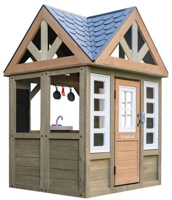 KidKraft Greystone Wooden Outdoor Playhouse with Working Doorbell